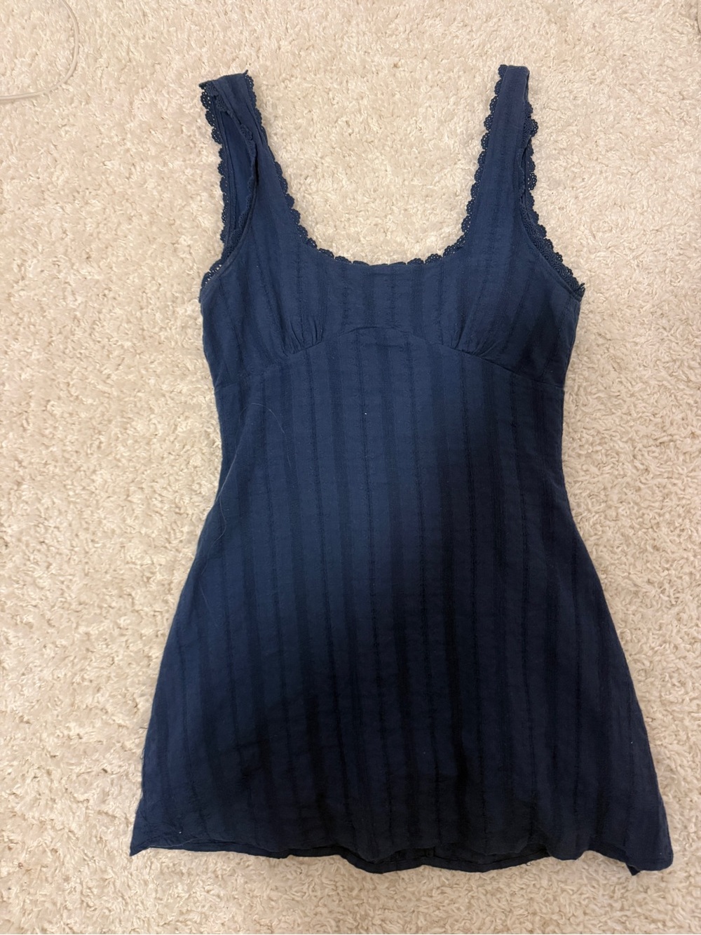 Princess Polly Navy Ribbed Lace-Trim Tank